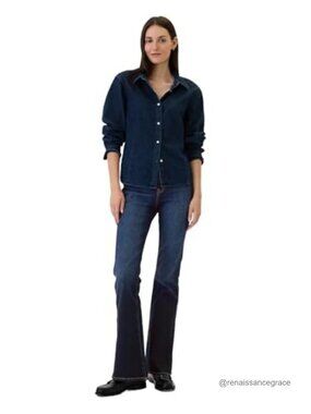 High Rise Flare Jeans Adjustable Waist Stretchable Cotton Blend Ankle
